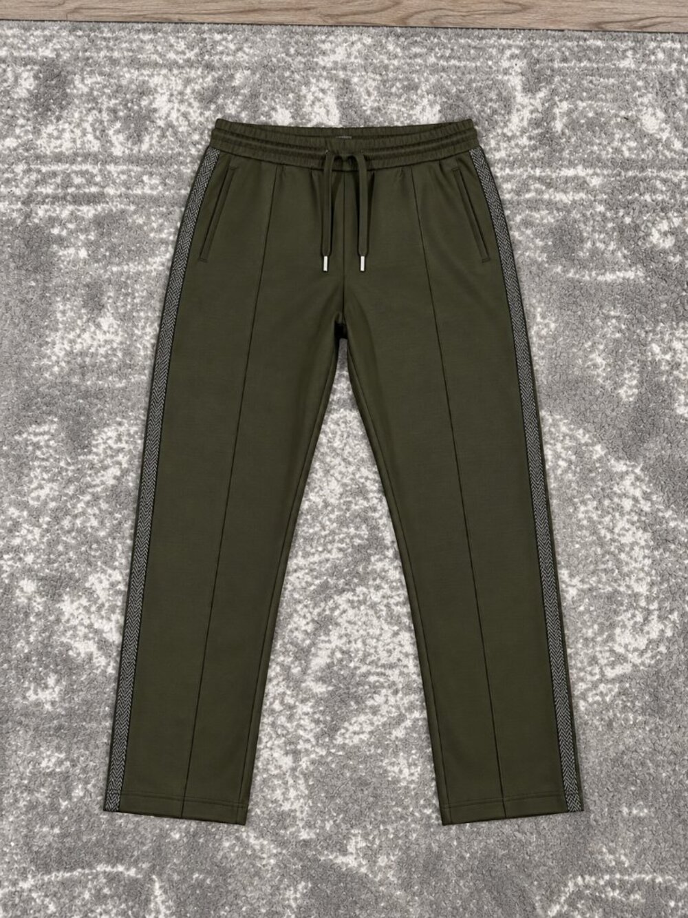 Olive Green Side Stripe Track Pants Straight Leg Streetwear